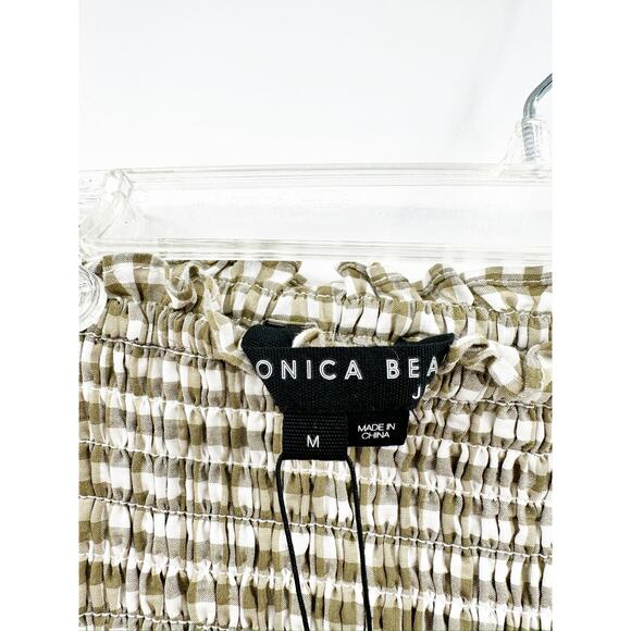 Veronica Beard Aloya Gingham Smocked Olive White Ruffle Mini Skirt Size M NWT - Picture 4 of 5